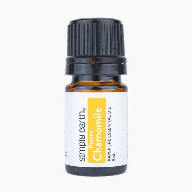 A bottle of simply earth chamomile essential oil