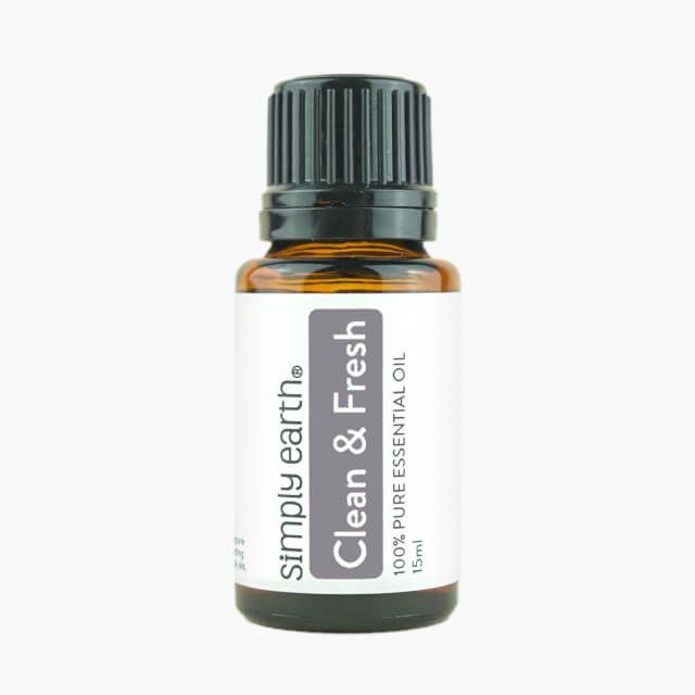 A bottle of simply earth clean and fresh essential oil