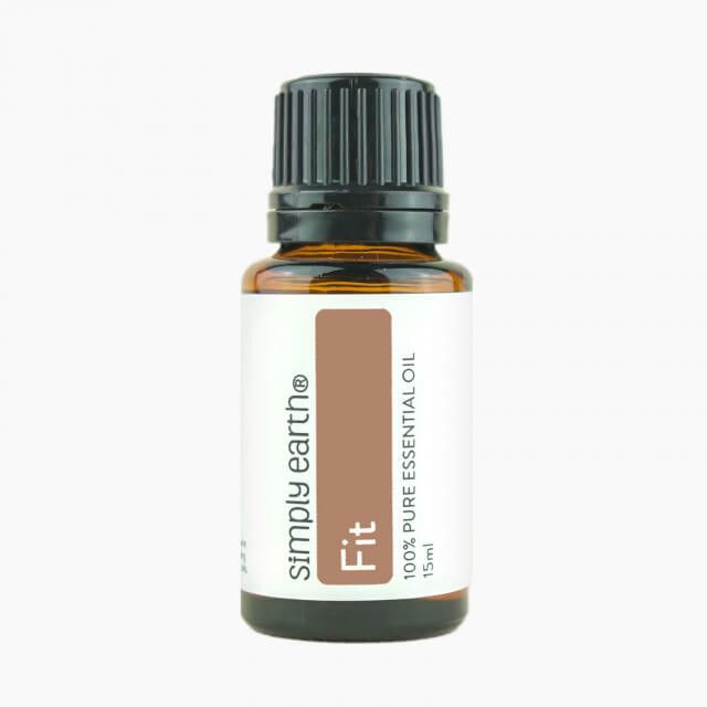 A bottle of simply earth fit essential oil