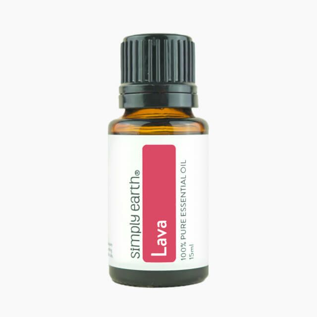 A bottle of simply earth lava essential oil