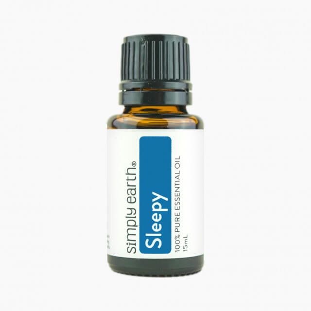 A bottle of sleepy essential oil from simply earth