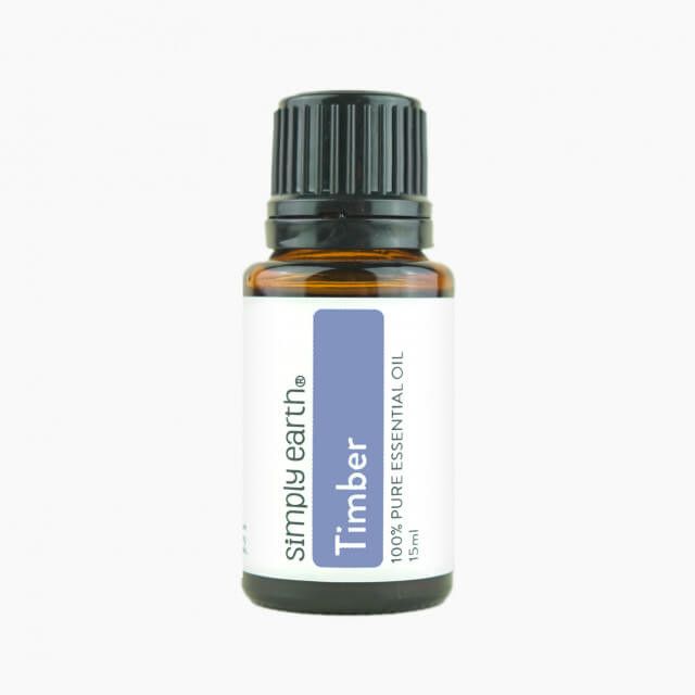 A bottle of simply earth timber essential oil
