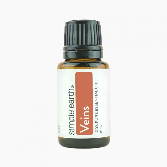A bottle of simply earth veins essential oil