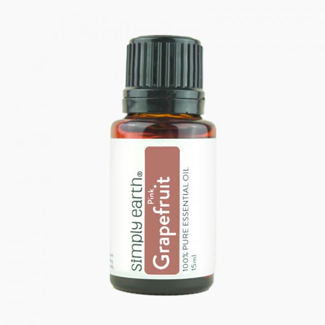 A bottle of grapefruit essential oil from simply earth