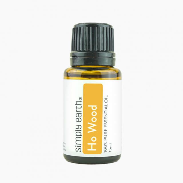 A bottle of simply earth ho wood essential oil