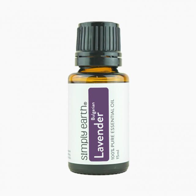 A bottle of simply earth lavender essential oil