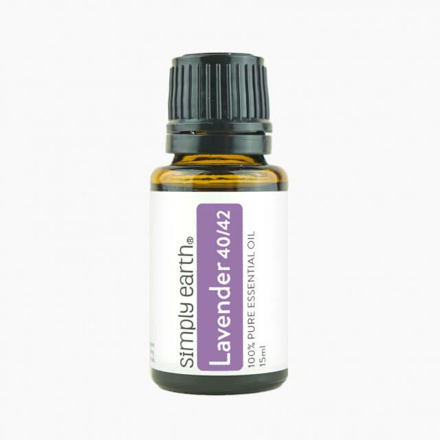A bottle of lavender essential oil from simply earth