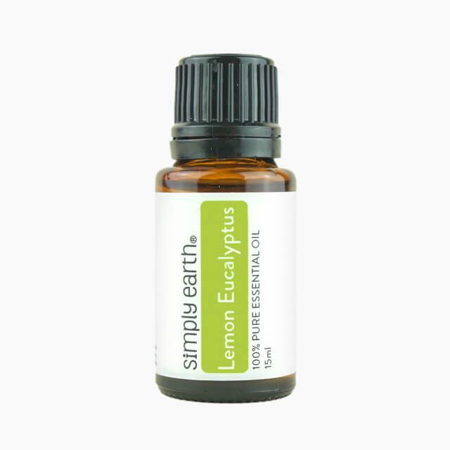 A bottle of simply earth lemon eucalyptus essential oil