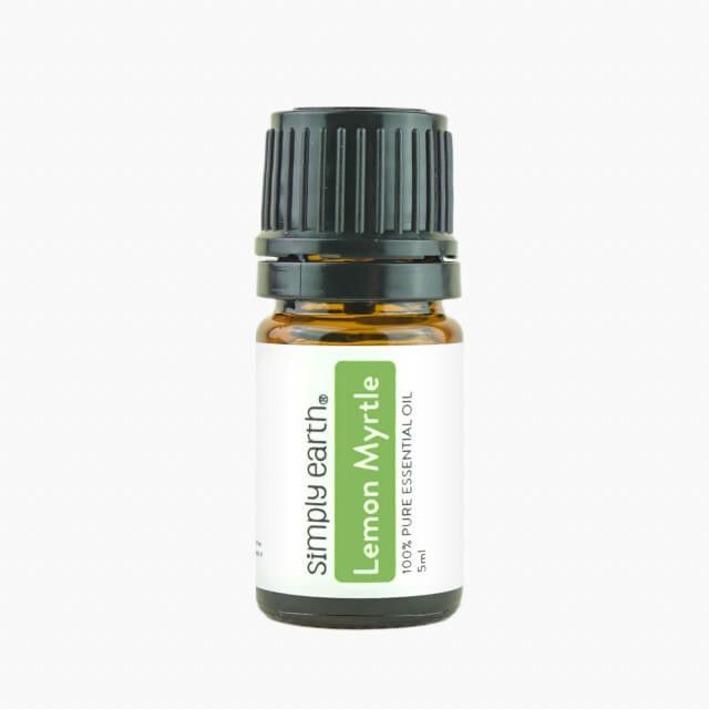 A bottle of simply earth lemon myrtle essential oil