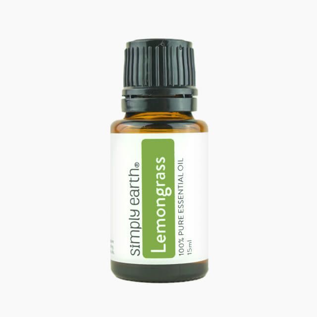A bottle of simply earth lemongrass essential oil
