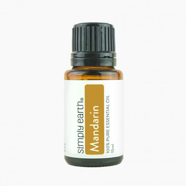 A bottle of simply earth mandarin essential oil