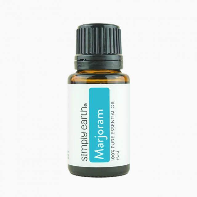 A bottle of simply earth marjoram essential oil