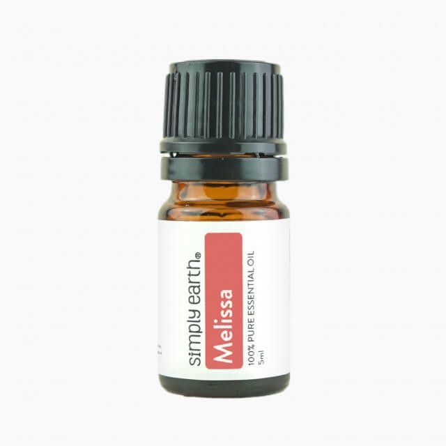 A bottle of simply earth melissa essential oil