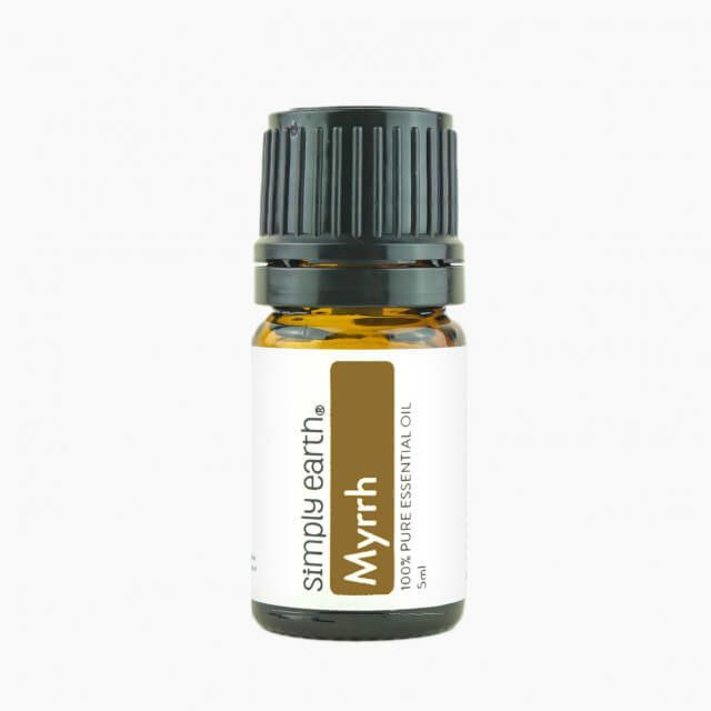 A bottle of simply earth myrrh essential oil