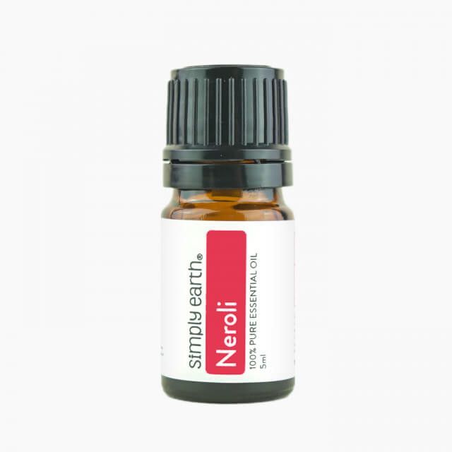A bottle of neroli essential oil from simply earth
