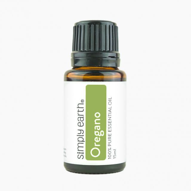 A bottle of simply earth oregano essential oil