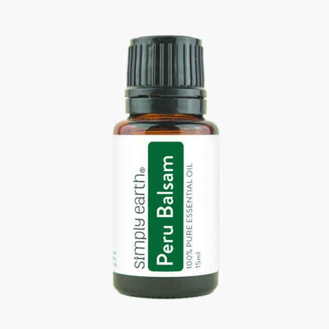 A bottle of simply earth peru balsam essential oil