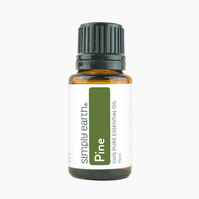 A bottle of pine essential oil from simply earth