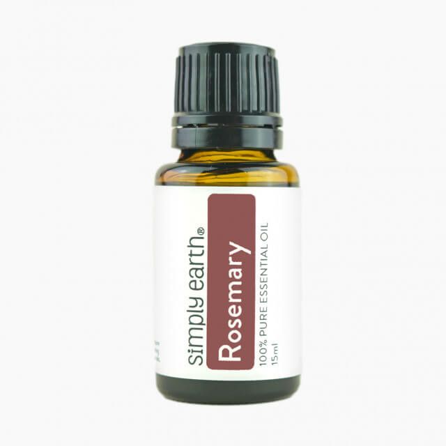 A bottle of rosemary essential oil from simply earth