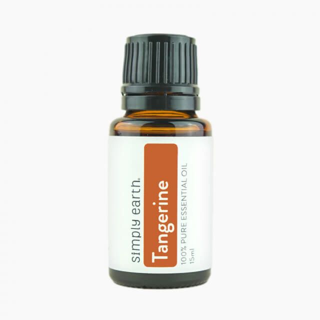 A bottle of tangerine essential oil from simply earth