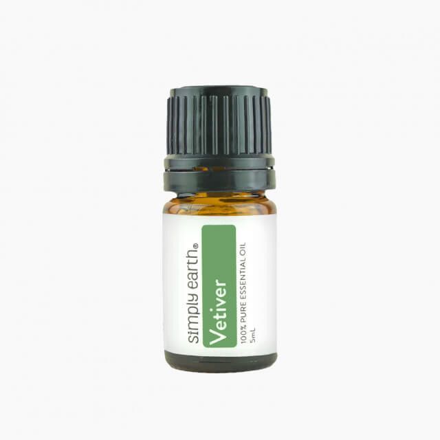 A bottle of simply earth vetiver essential oil