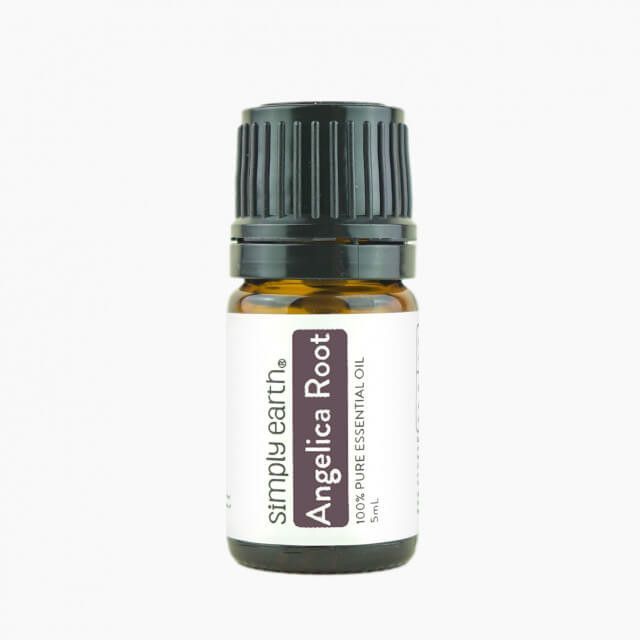 A bottle of angelica root essential oil from simply earth