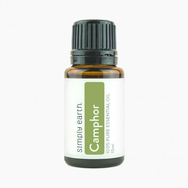 A bottle of camphor essential oil from simply earth