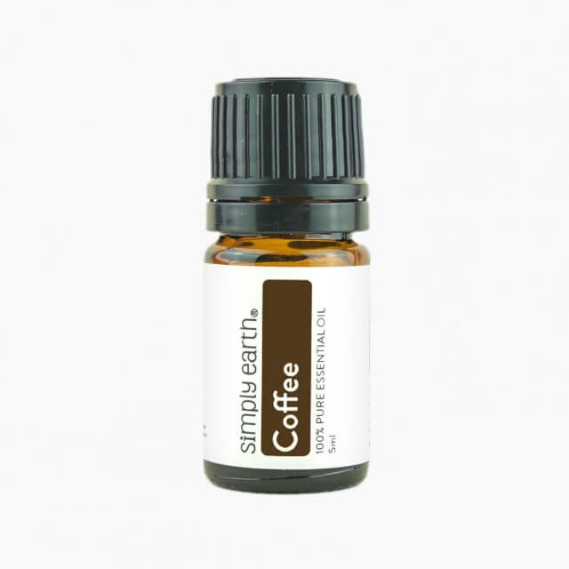 A bottle of simply earth coffee essential oil
