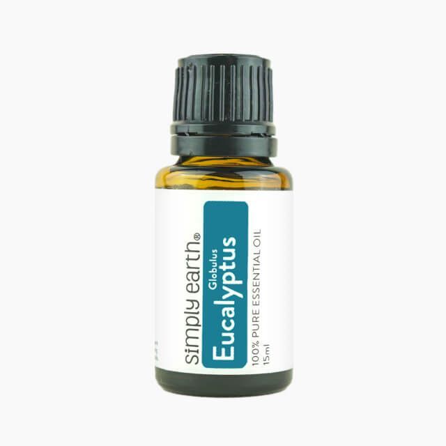 A bottle of simply earth eucalyptus essential oil