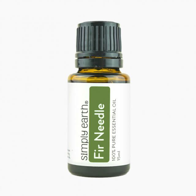 A bottle of simply earth fir needle essential oil