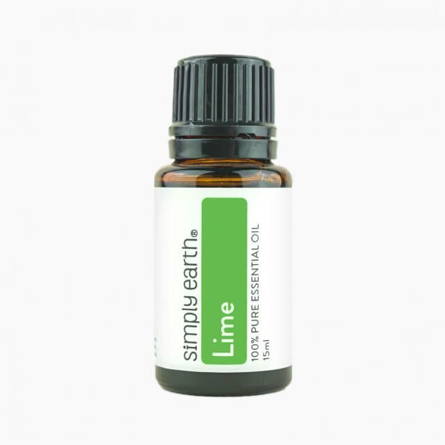A bottle of simply earth lime essential oil
