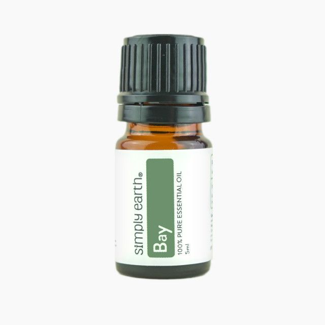 A bottle of bay essential oil from simply earth