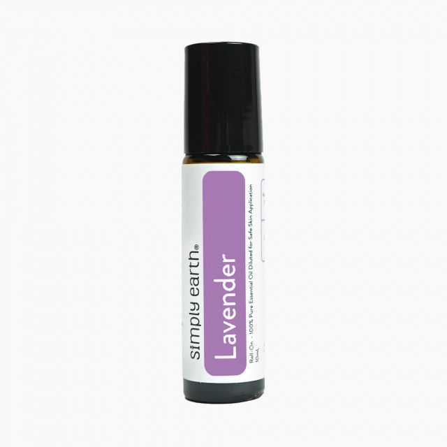 A bottle of simply earth lavender essential oil