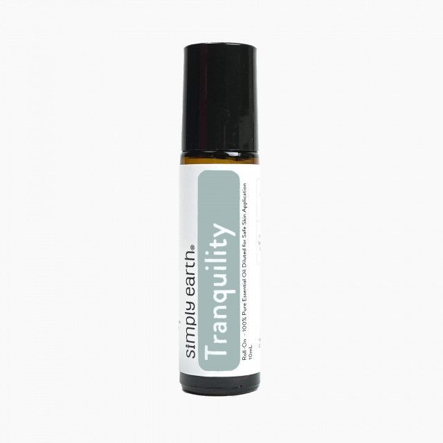 A bottle of tranquility essential oil from simply earth