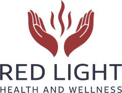 Red hands cupping a flame symbol, with
