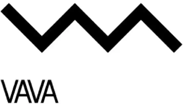 Un logo in bianco e nero per vava è mostrato su uno sfondo bianco.