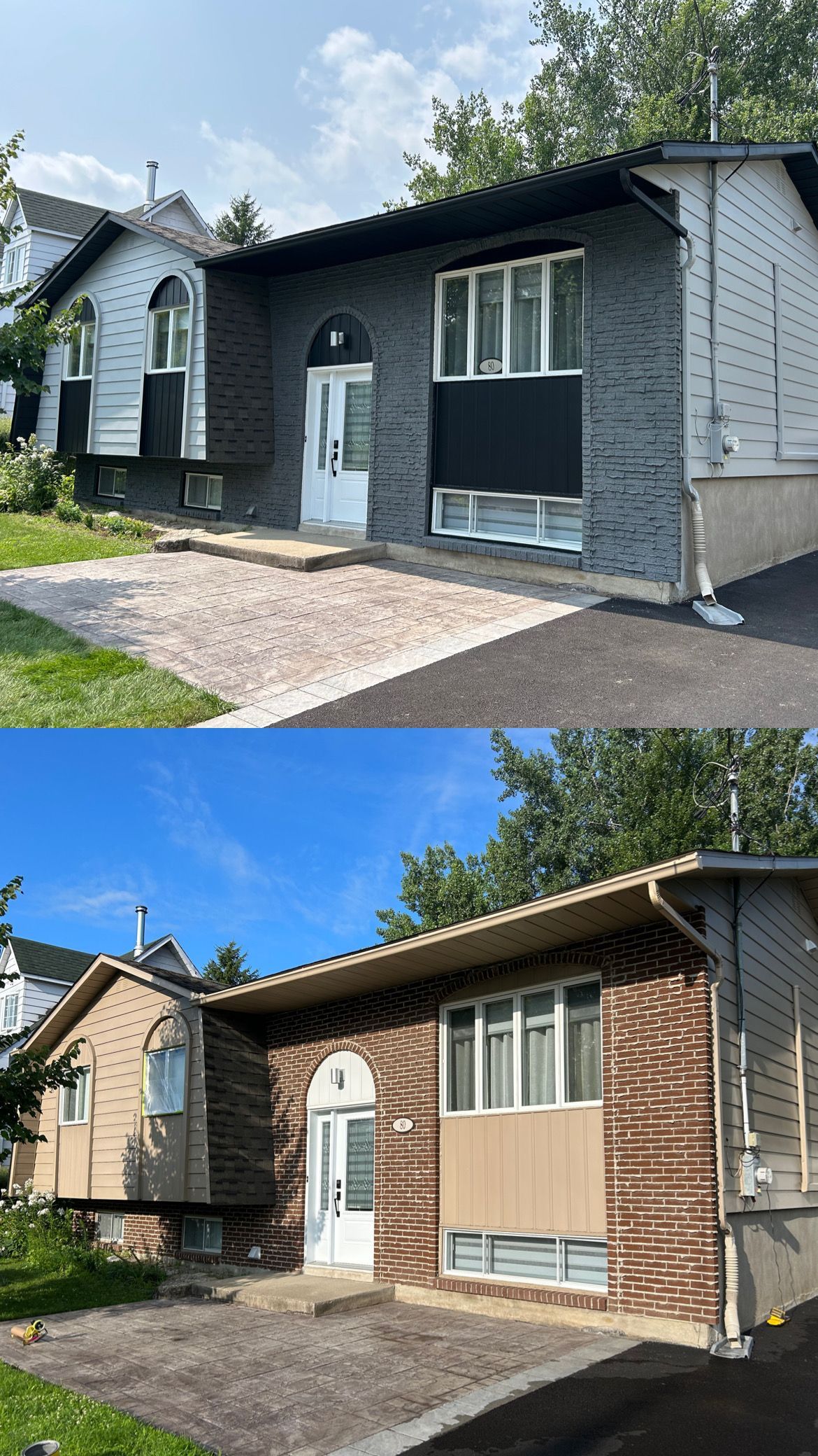 Deux photos d'une maison avant et après avoir été peinte.