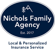 Nichols Family Agency logo with blue oval, white text, and &ldquo;Local & Personalized Insurance Service&rdquo; tagline