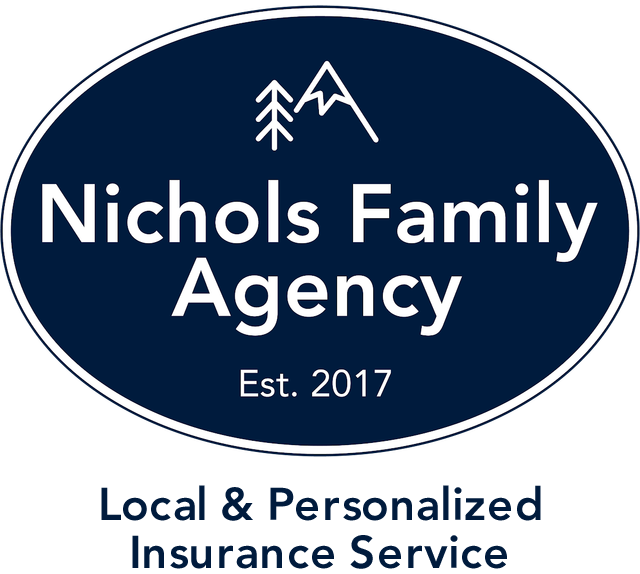 Nichols Family Agency logo with blue oval, white text, and &ldquo;Local & Personalized Insurance Service&rdquo; tagline