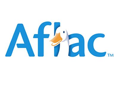 Aflac logo in blue with a white duck inside the letter “l”