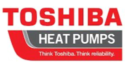 A toshiba heat pumps logo on a white background A toshiba heat pumps logo on a white background