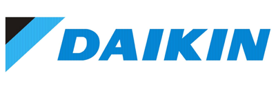 The daikin logo is blue and black on a white background. The daikin logo is blue and black on a white background.