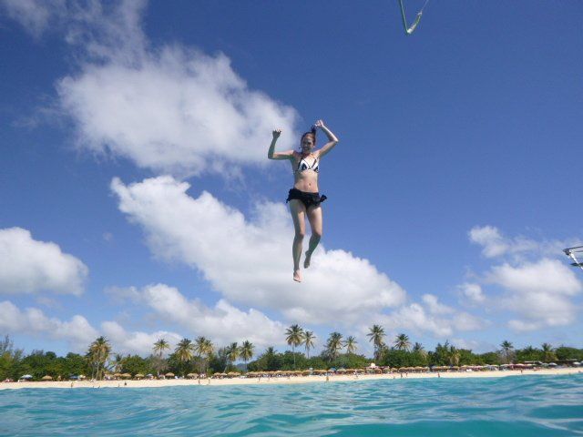 alcohol bottles in baskets with plastic cups and lemons in net above bottles