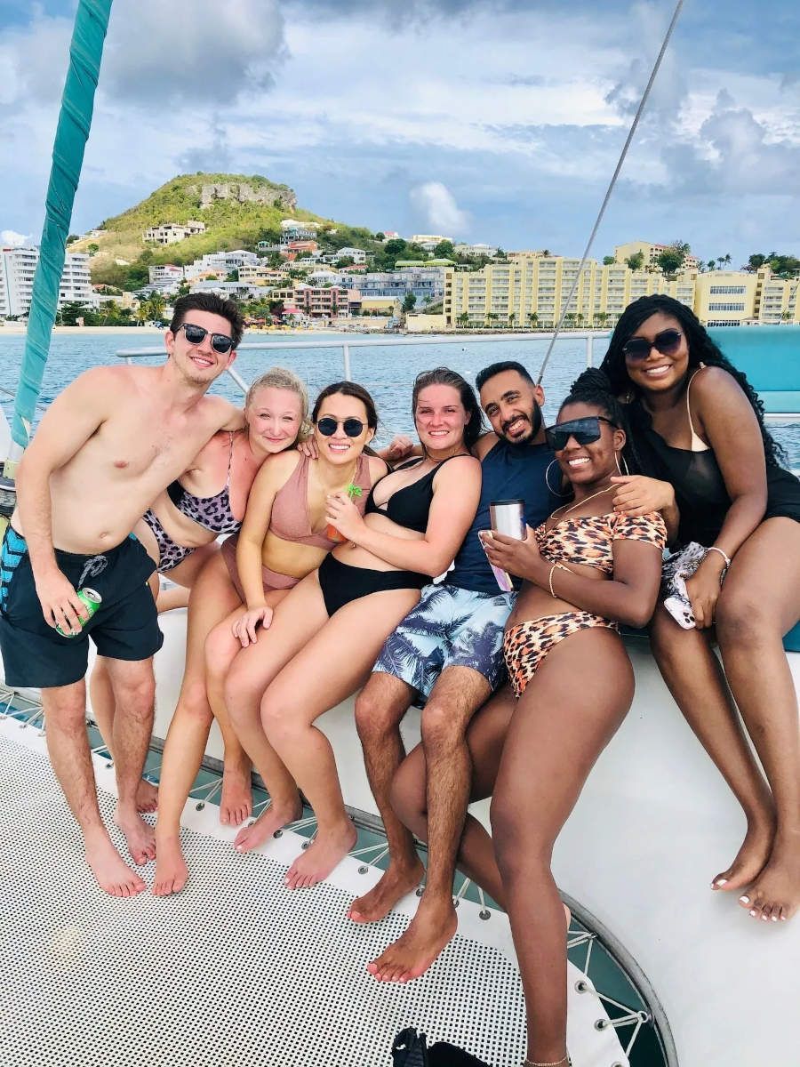 Guests enjoying a Random Wind catamaran day sail
