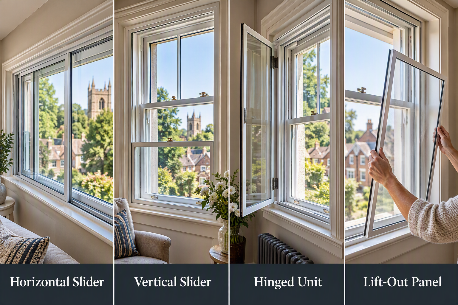 Image showing secondary glazing window opening options available from Suffolk Doors and Windows Ltd in Sudbury Suffolk