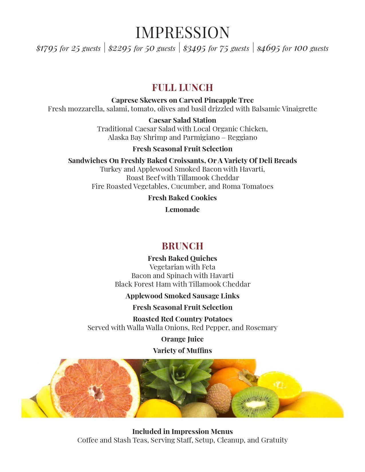 A fruit-themed menu poster with citrus slices and oranges at the bottom on a white background.