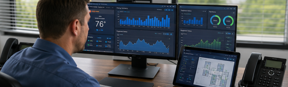 Person monitoring multiple data for Preventive Maintenance Services for Commercial HVAC Systems in VA