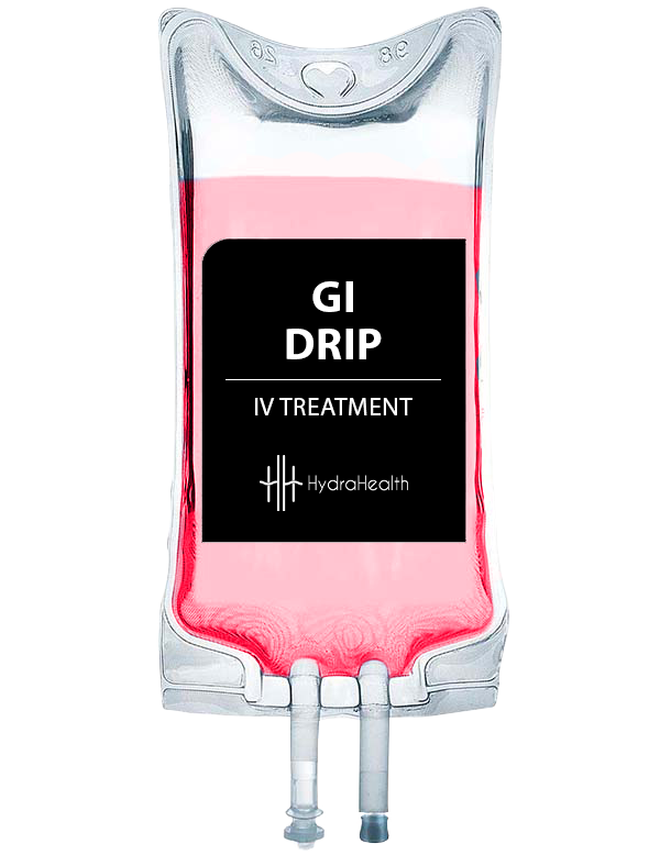 A bag of gi drip iv treatment on a white background.