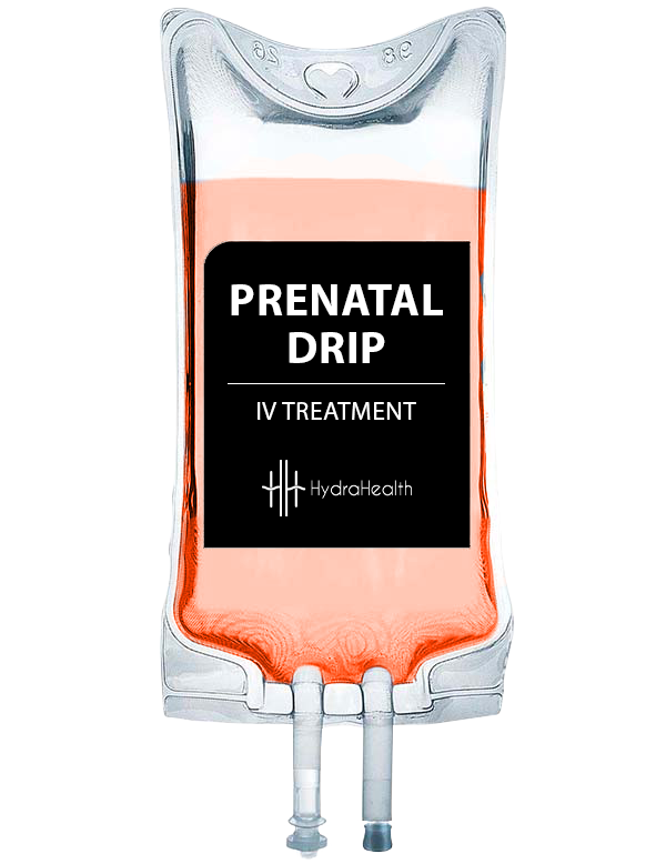 A bag of prenatal drip iv treatment on a white background.