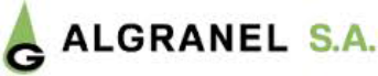 Logotipo de ALGRANEL S.A. con un triángulo verde y texto negro y verde sobre fondo blanco